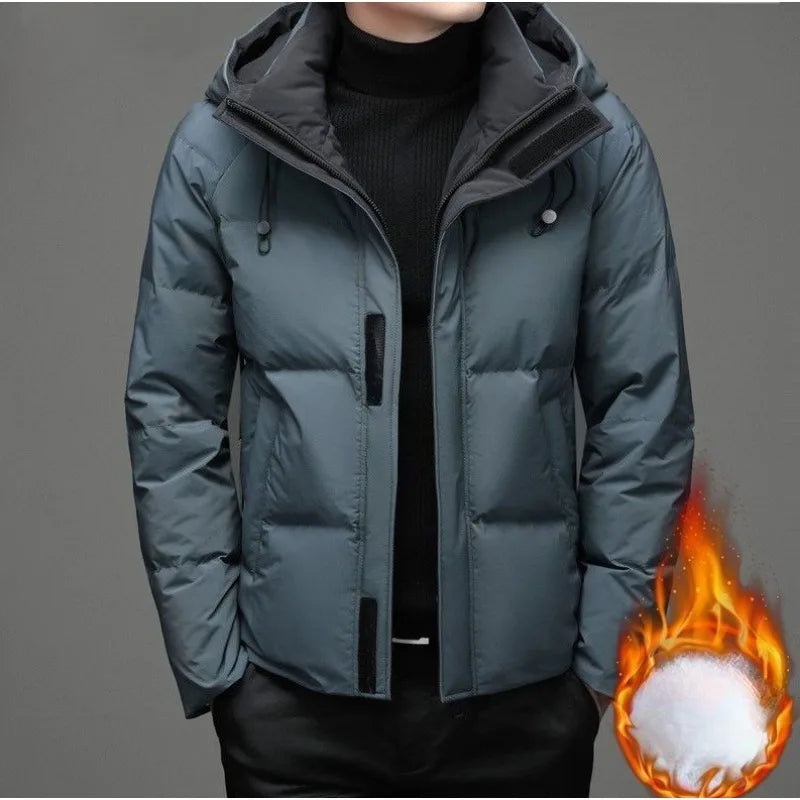 2023 New Men Down Jacket Winter Coat Short Thicken Warm Remove The Cap Parkas Loose Simple Outwear Hooded Leisure Overcoat