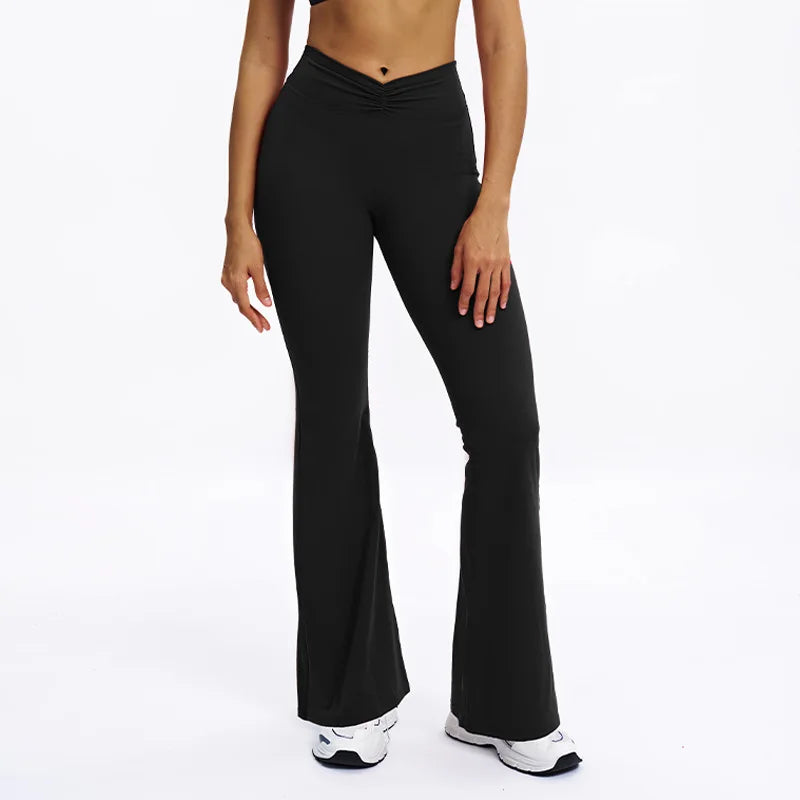 Yoga Pants Bell-bottoms Women Running Pants High Waisted Foldable Fitness Workout Leggings Hip Lifting Gym Push Up Sports Pants ATFH