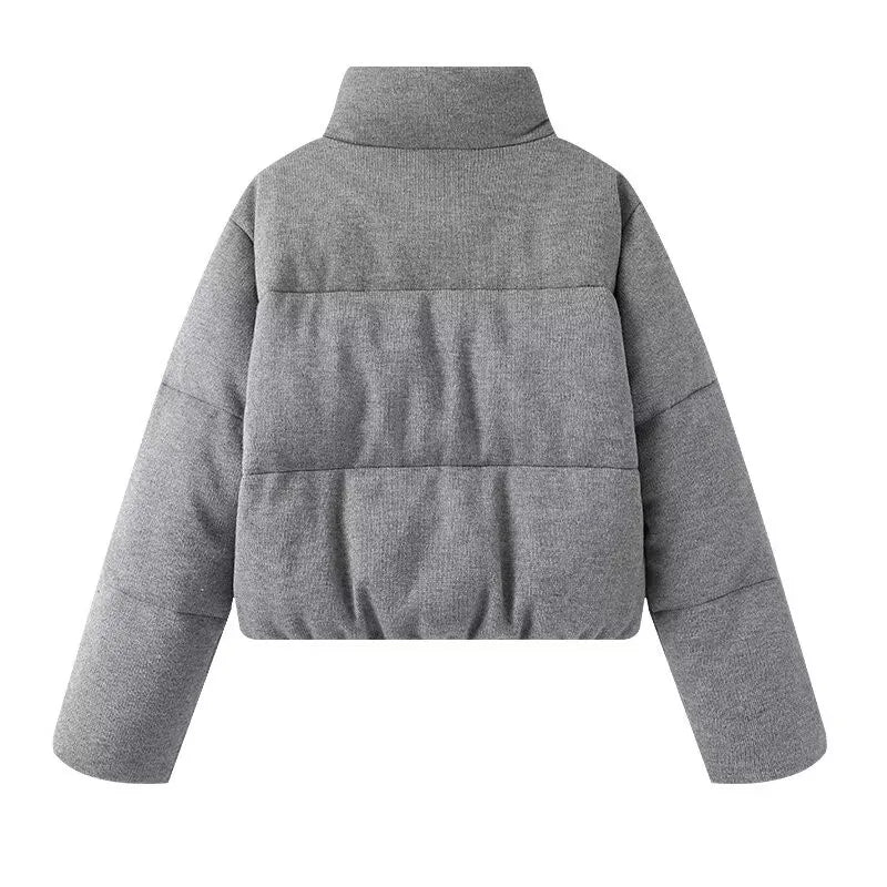 Fashion Knitted Cotton Jacket Coat Women Autumn Winter 2025 New Chic Thicken Warm Long Sleeved Stand Collar Zipper Short Coats ATFH