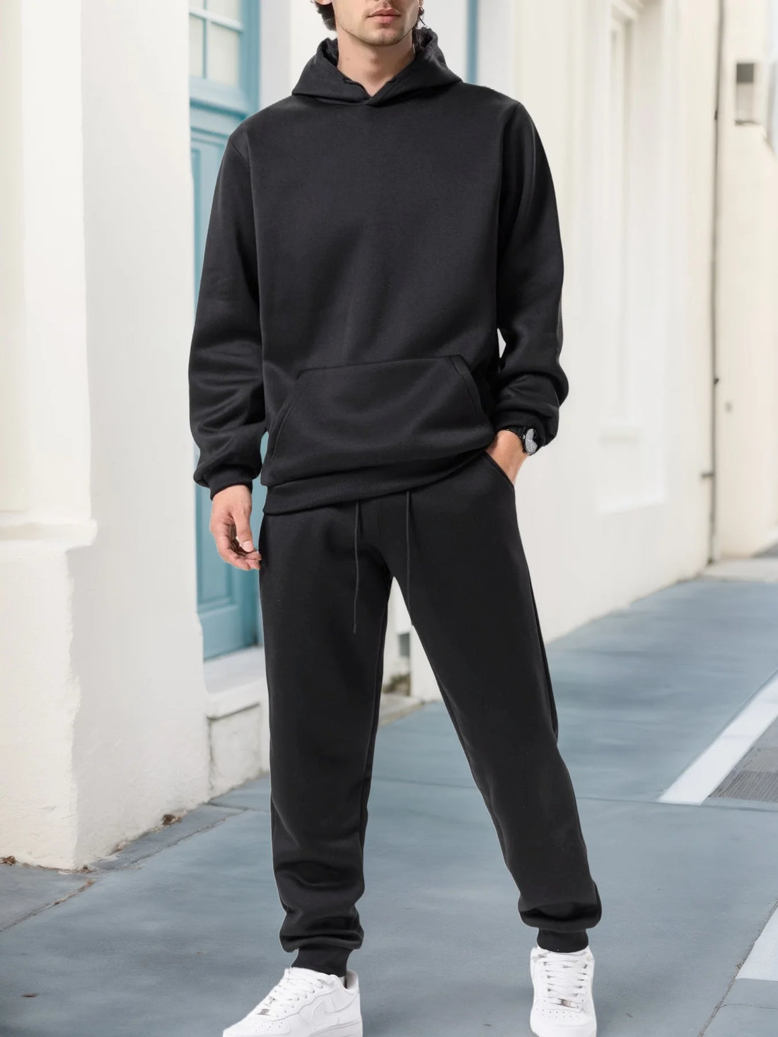 2025 Men's Autumn and Winter New Solid Color Hoodie+pants Two-piece Set Fashionable Casual Sports Set Size S-3XL Men's Tracksuit - ATFH