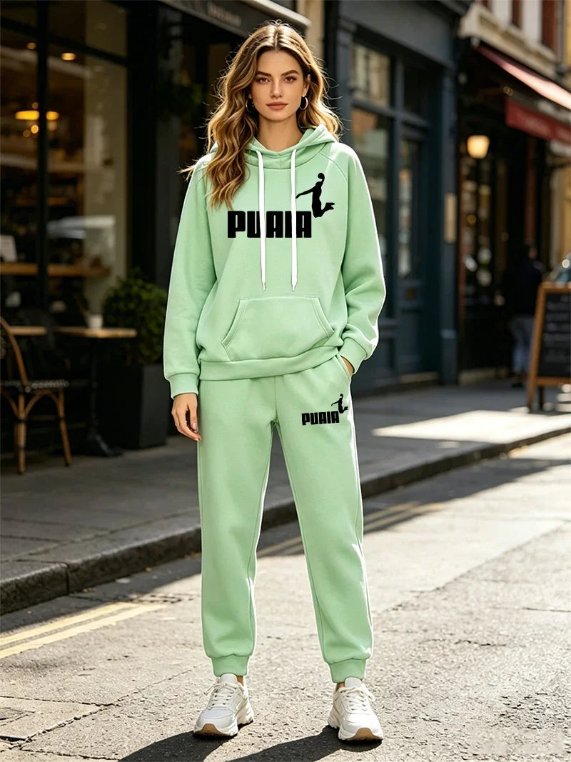 Autumn Winter Womens Tracksuit 2 Pcs Sets Casual Hooded Sweatshirt Outfits Outdoor Sports Clothing Warm Street Woman Pants Suit