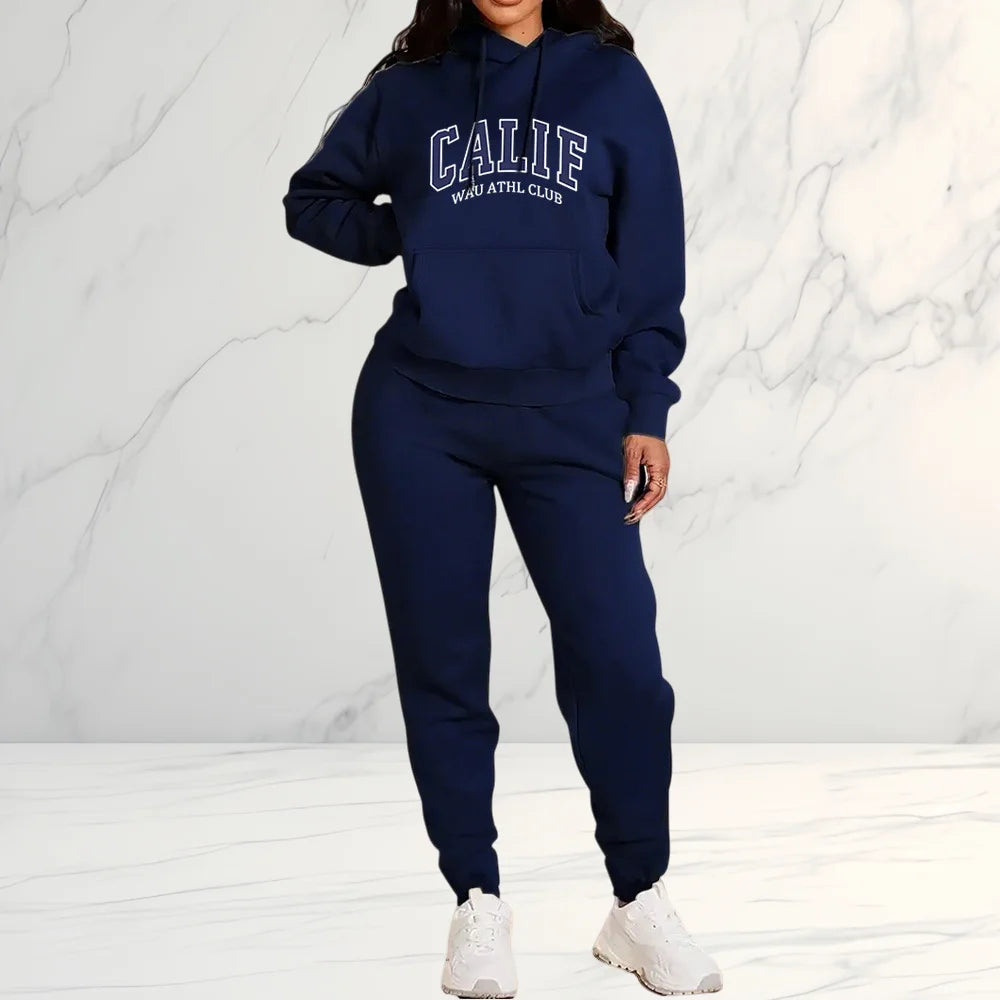 2026 Women's Fleece-Like Hooded Sweatshirt & Joggers Set Print Polyester Lounge Set Matching Sets All-Season Comfort Pant Sets - ATFH