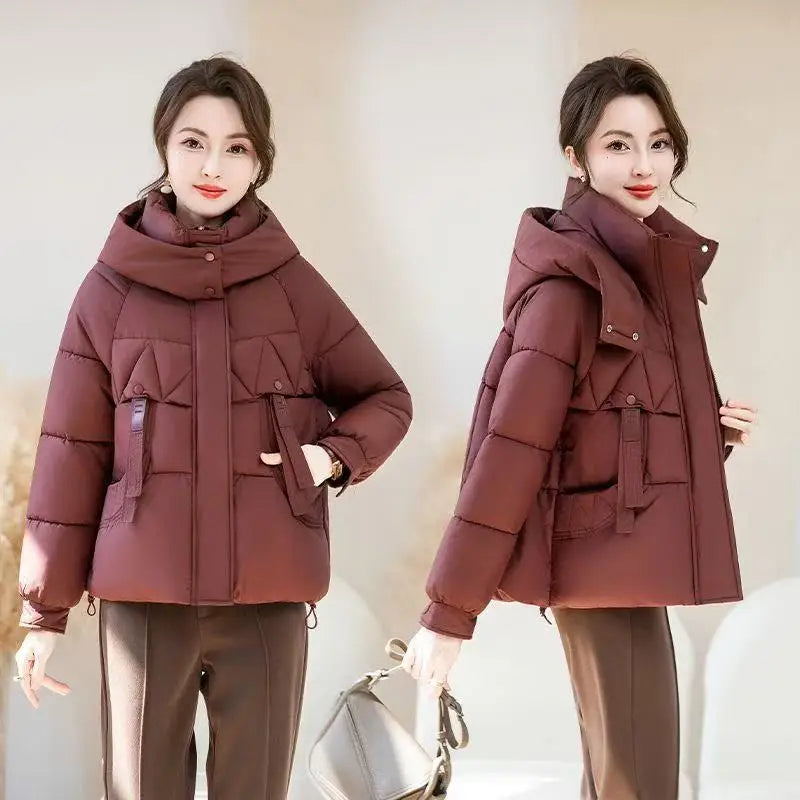 Fashion Winter Parka Short Women Cotton Padded Jackets 2025 New Casual Thick Warm Hooded Coat Zippers Loose Female Outwear
