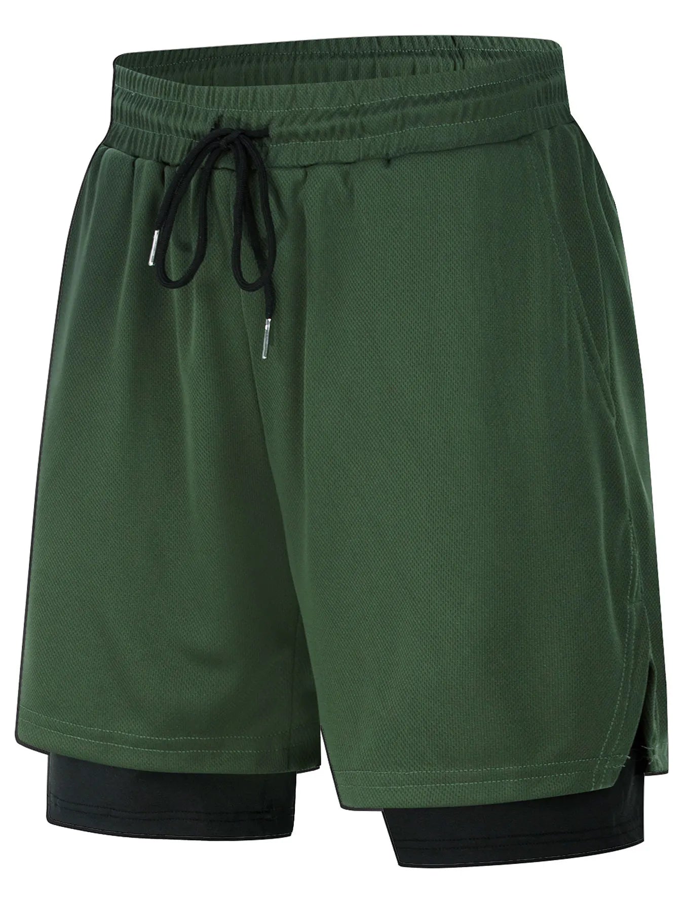 2-in-1 Men's Performance Running Shorts - Moisture-Wicking, Compression Support With Secure Zipper Pocket For Gym & Training