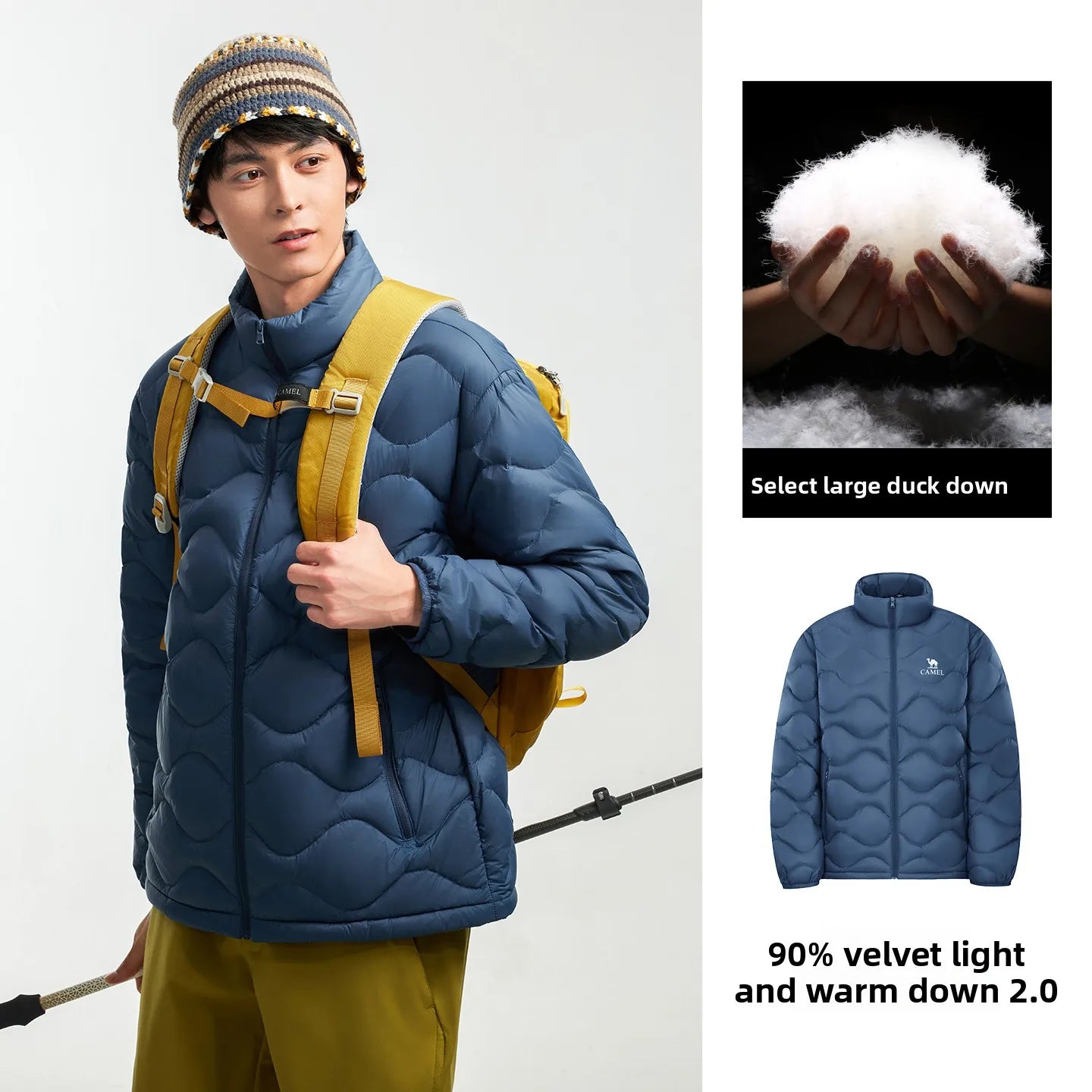 GOLDEN CAMEL Outdoor Down Jackets Men's and Women's Lightweight High-loft Warm Windproof Anti-static Jacket for Men Winter Coats