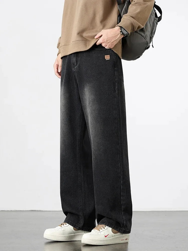 Spring Autumn American Retro Straight Jeans Men Streetwear Korean Fashion Loose Baggy Wide Leg Denim Pants Male Casual Trousers ATFH