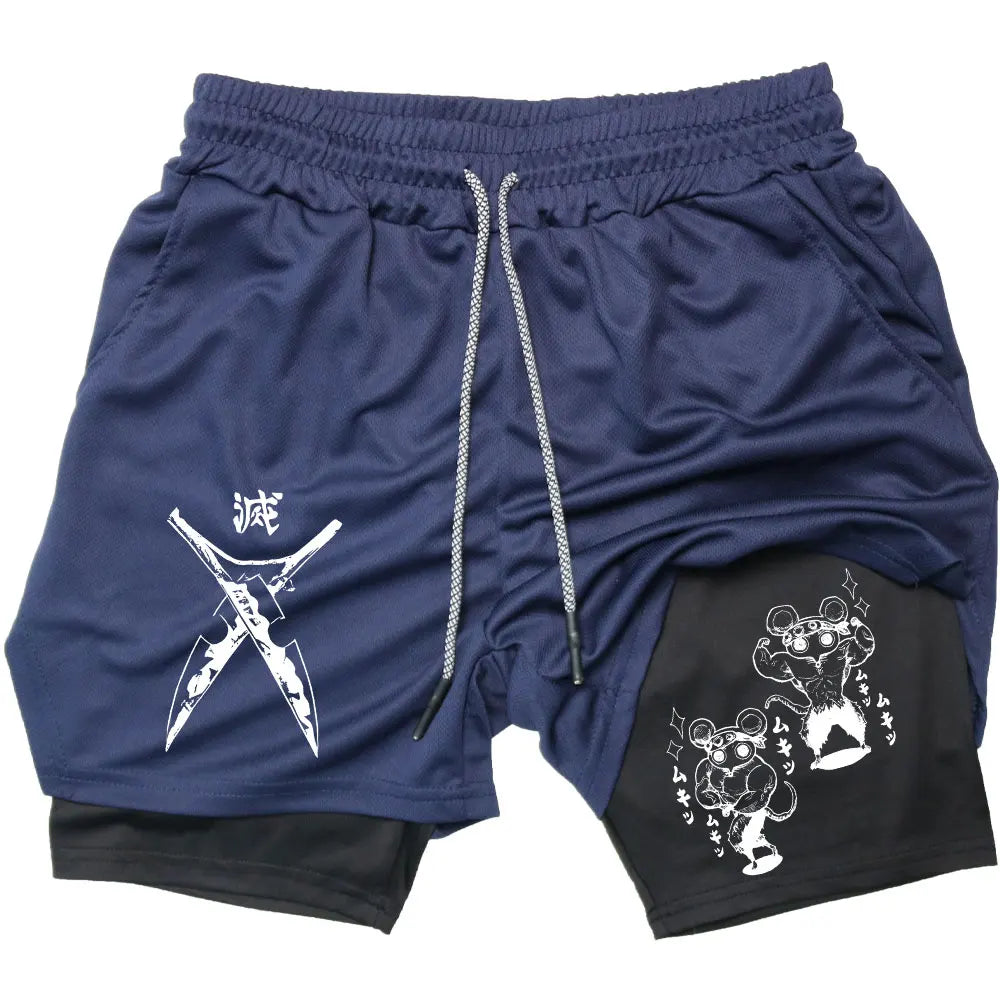 Men's Compression Shorts Anime Demon Slayer Print Beach Shorts Gym Fitness Running Quick Dry Short Pants Summer Print Sportswear