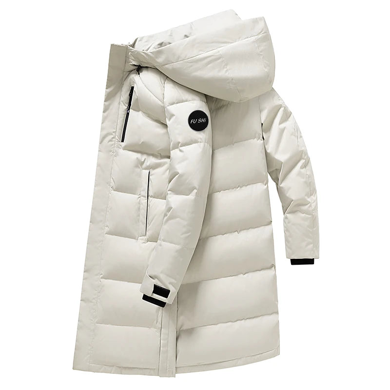 New White Duck Down Jacket Men Winter Mid Long Coat Hooded Thicken Warm Couple Outerwear Mens Puffer Jacket Parka Daily