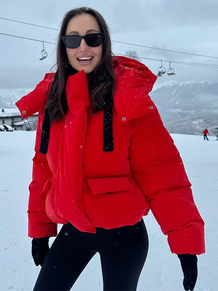 Stylish Hooded Cotton-padded Coat Women Solid Cropped Zipper Pocket Thick Cotton Coats Lady 2025 Winter Casual Female Outerwears ATFH