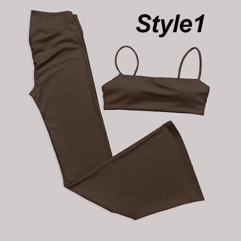 Gym Leggings Women High Waist Flared Pants Cross Waist Sport Tights Ladies Push Up Fitness Leggin Workout Clothes ATFH