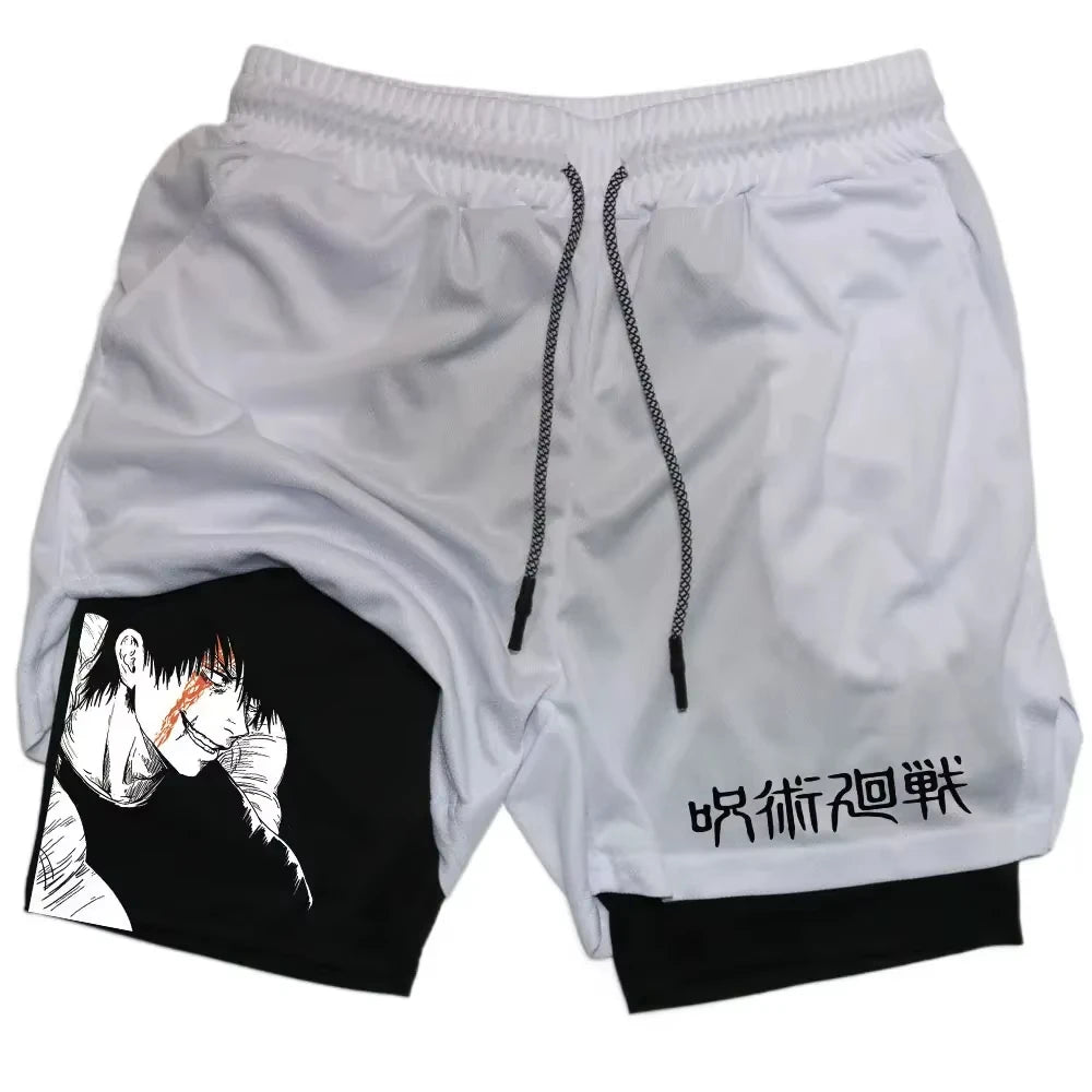 Anime Jujutsu Kaisen Gym Shorts Fitness 2 in 1 Compression Performance Shorts Workout Quick Dry Athletics Short Pants RL0601