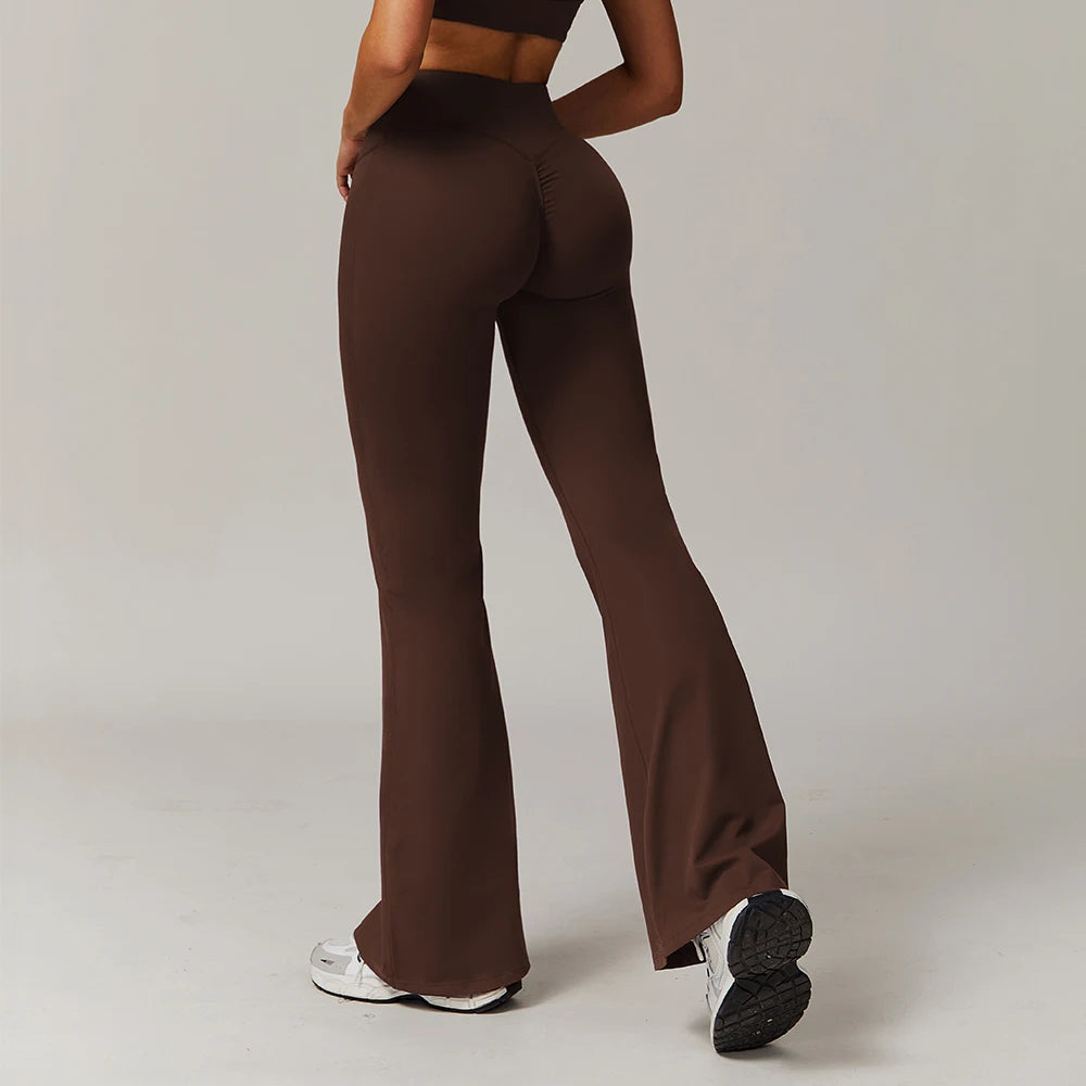 Yoga Flared Pants Women Gym Fitness Bell-bottoms Trousers High Waist Sports Pants Stretch Gym Workout Sports Push Up Leggings ATFH