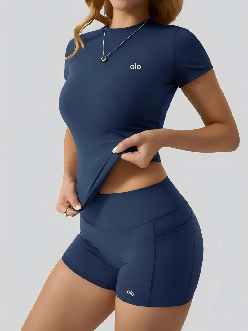 2026 New Sports and Fitness Clothing - Tight Top, Hip Lifting Shorts, Naked Yoga Clothing, Split Set - Women's Yoga Sports Set