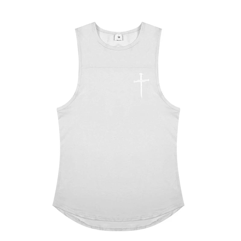 Personalized Cross Print Gym Bodybuilding Sleeveless Stringer Tank Tops Cotton Breathable Cool Mens Fitness Casual Loose Shirts