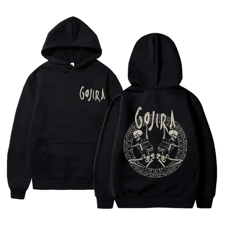 French Metal Band Gojira Skeleton Double Sided Graphic Hoodie Men Women Vintage Hooded Pullover Male Casual Oversized Hoodies