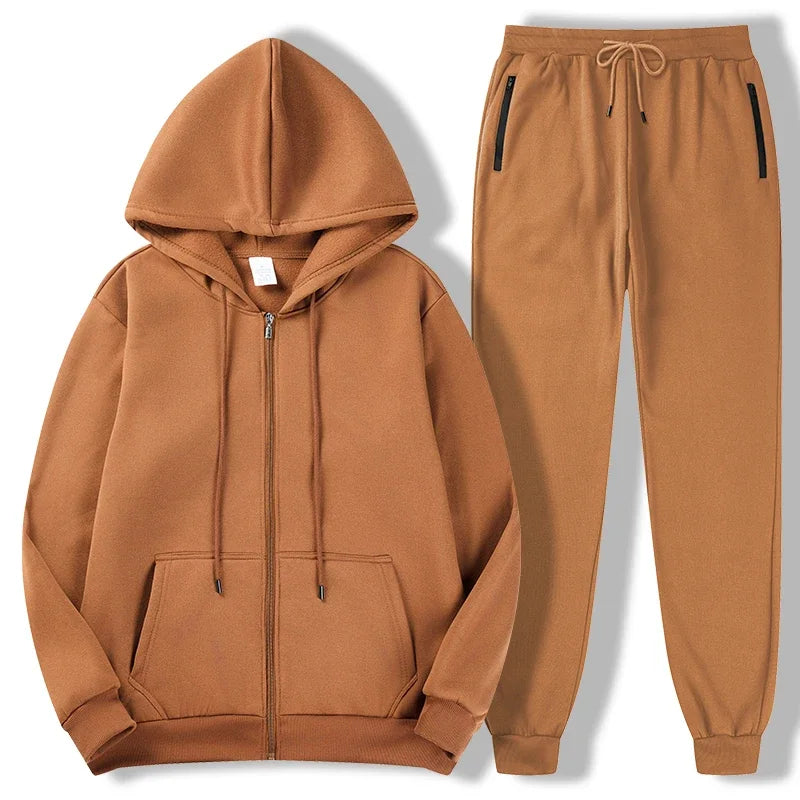 2025 Newest Men's Autumn Winter Collection Zip Hooded Sweatshirt and Trouser Two Piece Tracksuits - ATFH