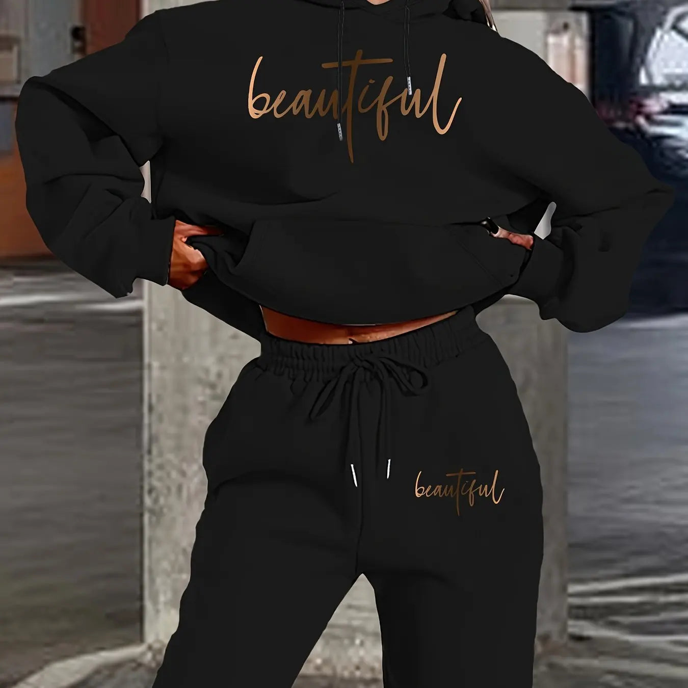 Women's Hoodie+Sports Pants Set Hip Hop Street Casual Fashion Letter Printed Loose Sports Shirt Autumn/Winter Wool Warm Clothing