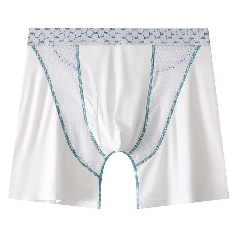 EUR Size Men's Boxer Shorts Underwear Ice Silk Mesh Breathable Panties Sexy U Bulge Pouch Mid-rise Long Leg Underpants Homme