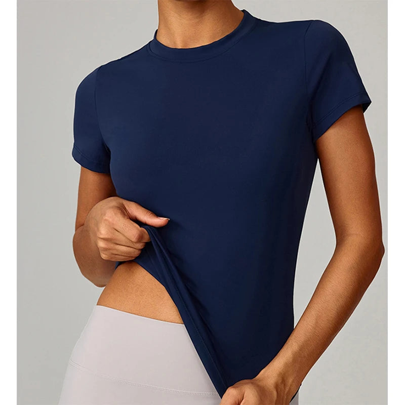 MEXZT Running Sports T Shirts Women GYM Yoga Running Fitness Tops Summer Short Sleeve Breathable Tees Fashion Tight Clothes New - ATFH
