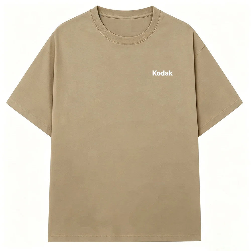 Kodak Mini Logo T-Shirt, Cream Beige Small Print Tee, Cotton Crewneck for Men & Women Retro Casual Streetwear ATFH