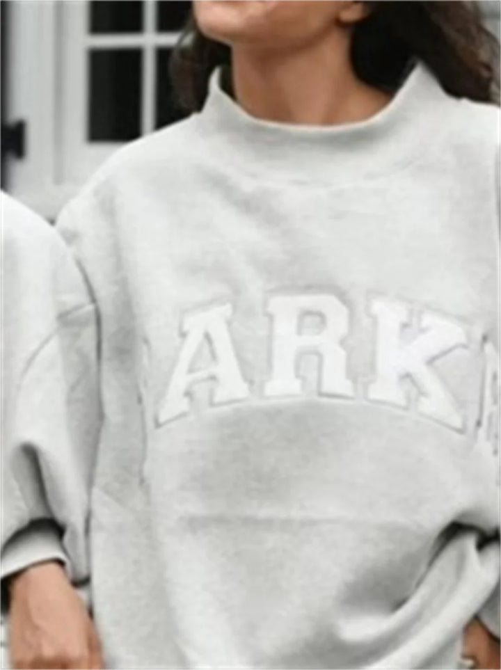 Letters Embroidery Women Cotton Gray Sweatshirts Spring New Stand Collar Ladies Long Sleeve Casual Sports Pullover Tops - ATFH
