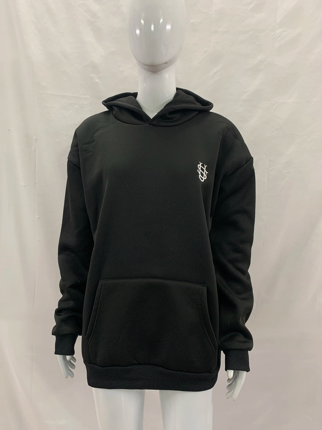Minimalist fashion solid color hoodie mini embroidery logo loose shoulder drop trend pullover sweater for men and women.