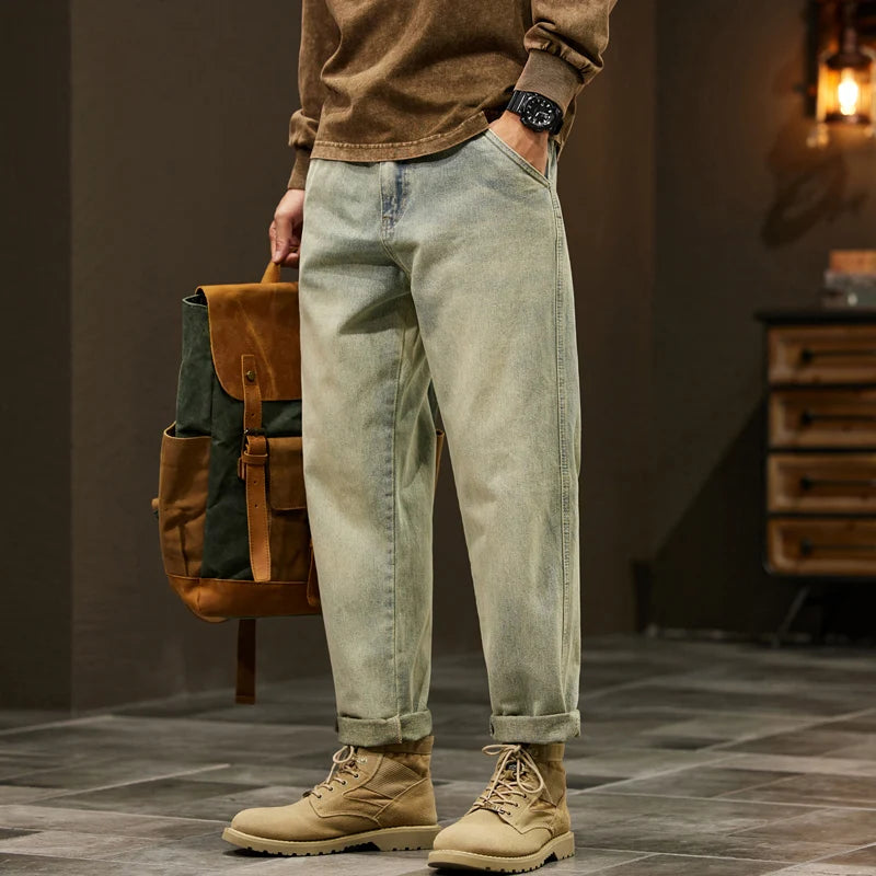 Men's 95% Cotton Jeans High Quality Loose Harem Pants Fashion Baggy Casual Outdoor Work Denim Pants Brand Men's Clothing ATFH