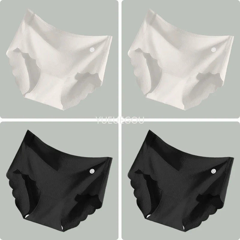 4PCS Ice Silk Seamless Underwear Ultra-thin Women's Panties Sexy Transparent Stretch Briefs High Waist Comfortable Lingerie M-XL