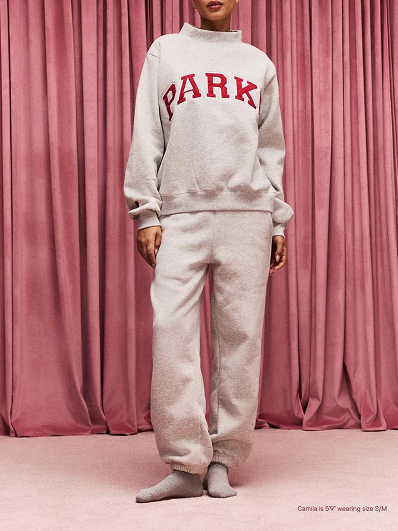 New North American niche PK letter patchwork embroidered love heart embroidery stand collar loose women's sweater - ATFH