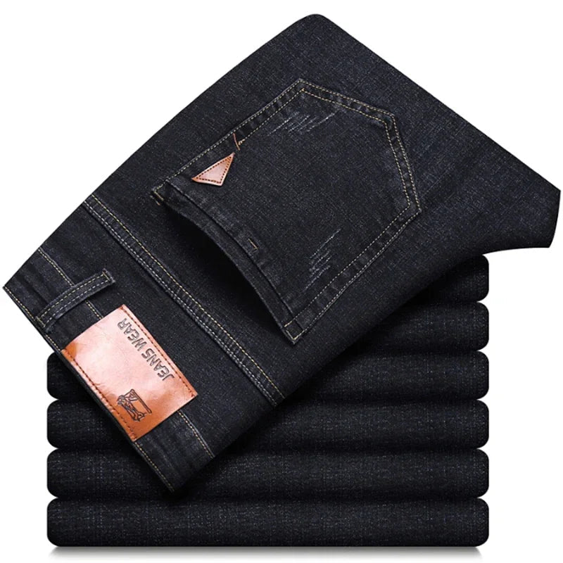 Men Fashion Straight Jeans Men 2025 New Stretch Slim Fit Pants Comfortable Soft Business Denim Trousers Male Brand Clothing ATFH