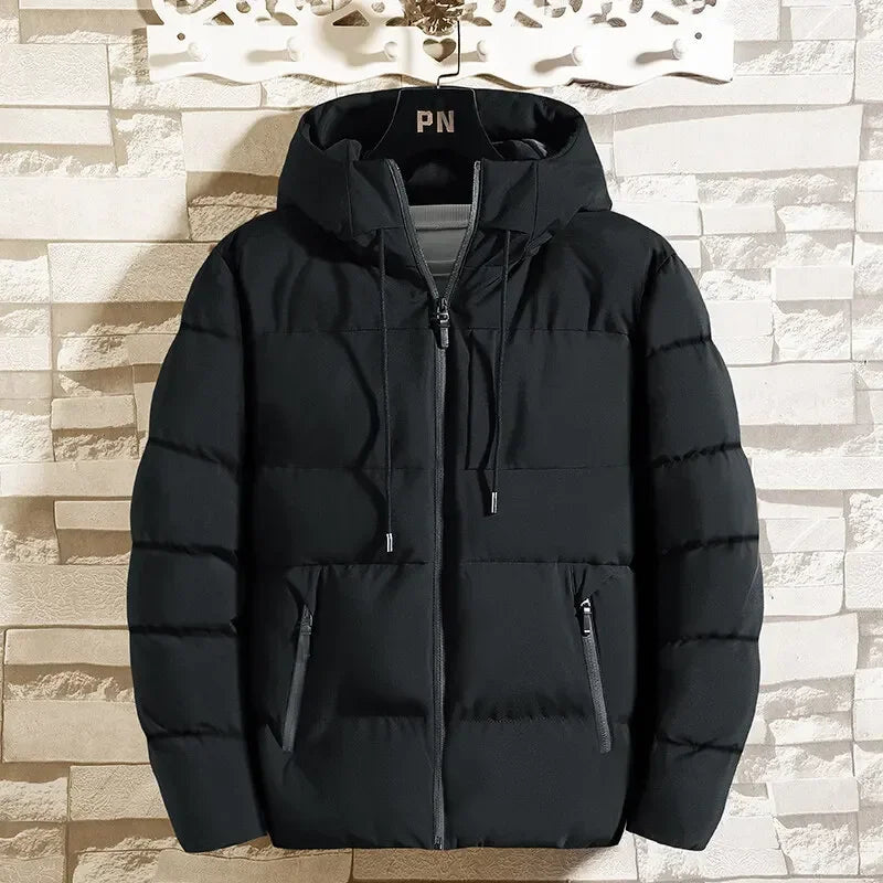 New Men's Winter Thickened Down Cotton Jackets Fashion Windproof Warm Hooded Parkas Men Casual Zipper Pocket Cotton-padded Coats
