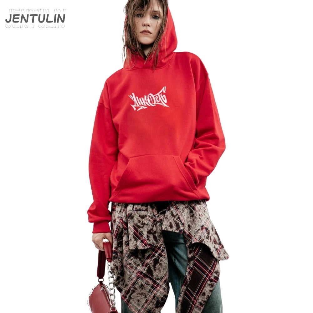 Y2K Hoodies Men Harajuku Hip Hop Graphic Print Loose Sweatshirts Letter Punk Rock Goth Clothes Top Goth Pants Streetwear - ATFH