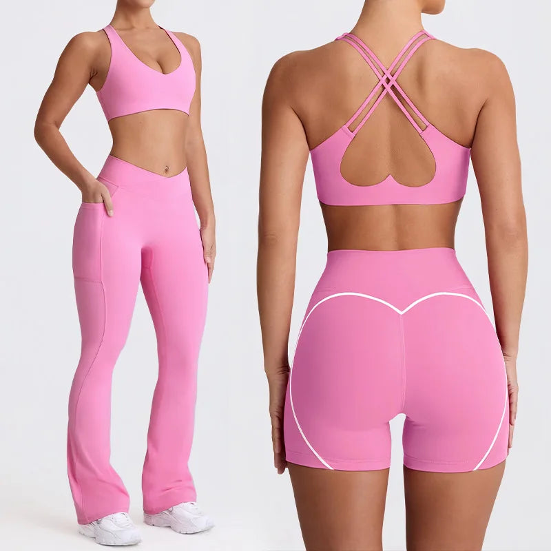 Naked Feel Quick-Dry Yoga Set Strappy Sports Bra & Seamless Leggings for Women Outdoor Gym Workout Activewear - ATFH