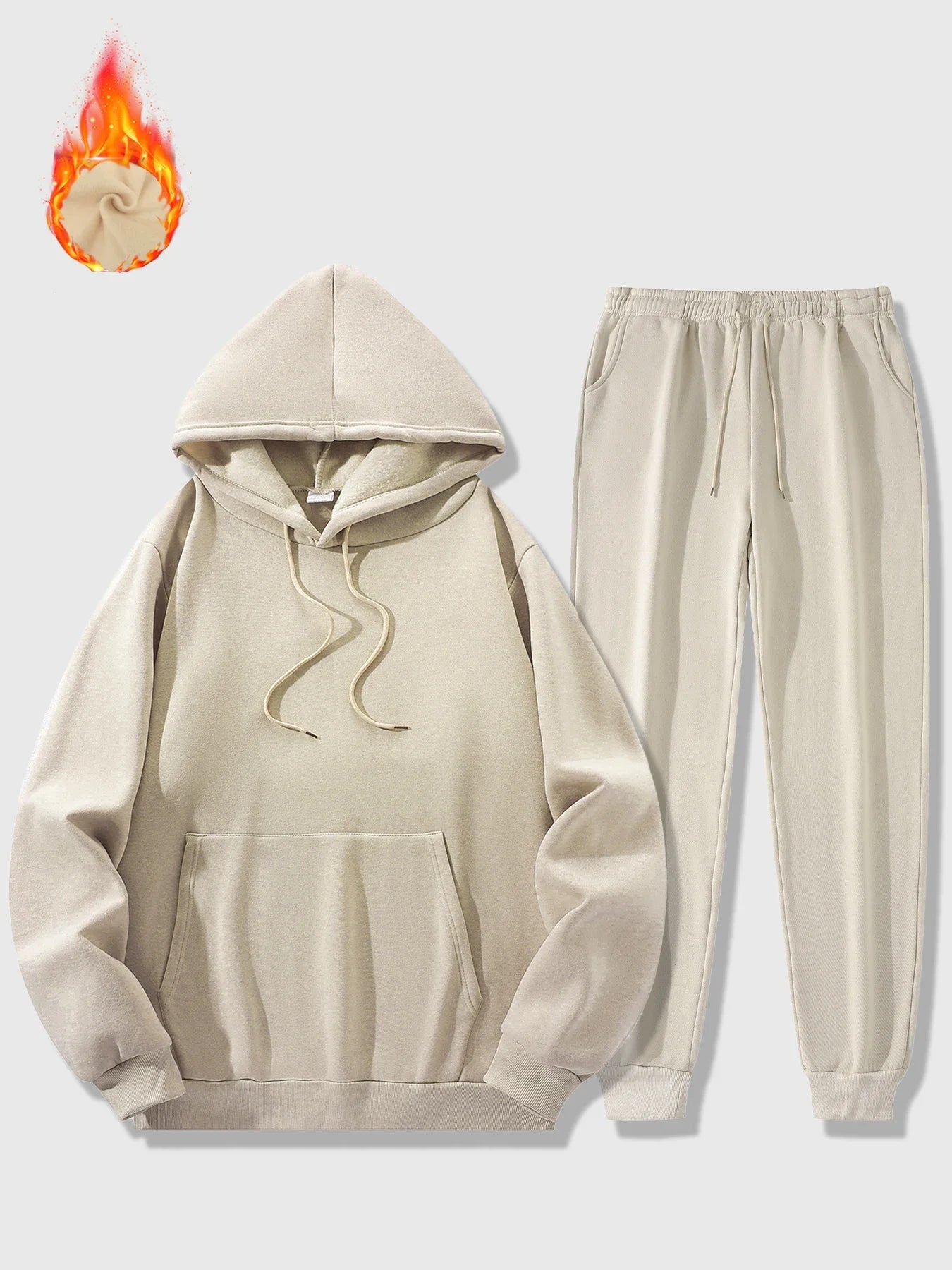 Men's Sports Suit Autumn and Winter Hoodie+pants 2-piece Set Fashionable Solid Color Casual Pullover and Pant Outdoor Sportswear - ATFH