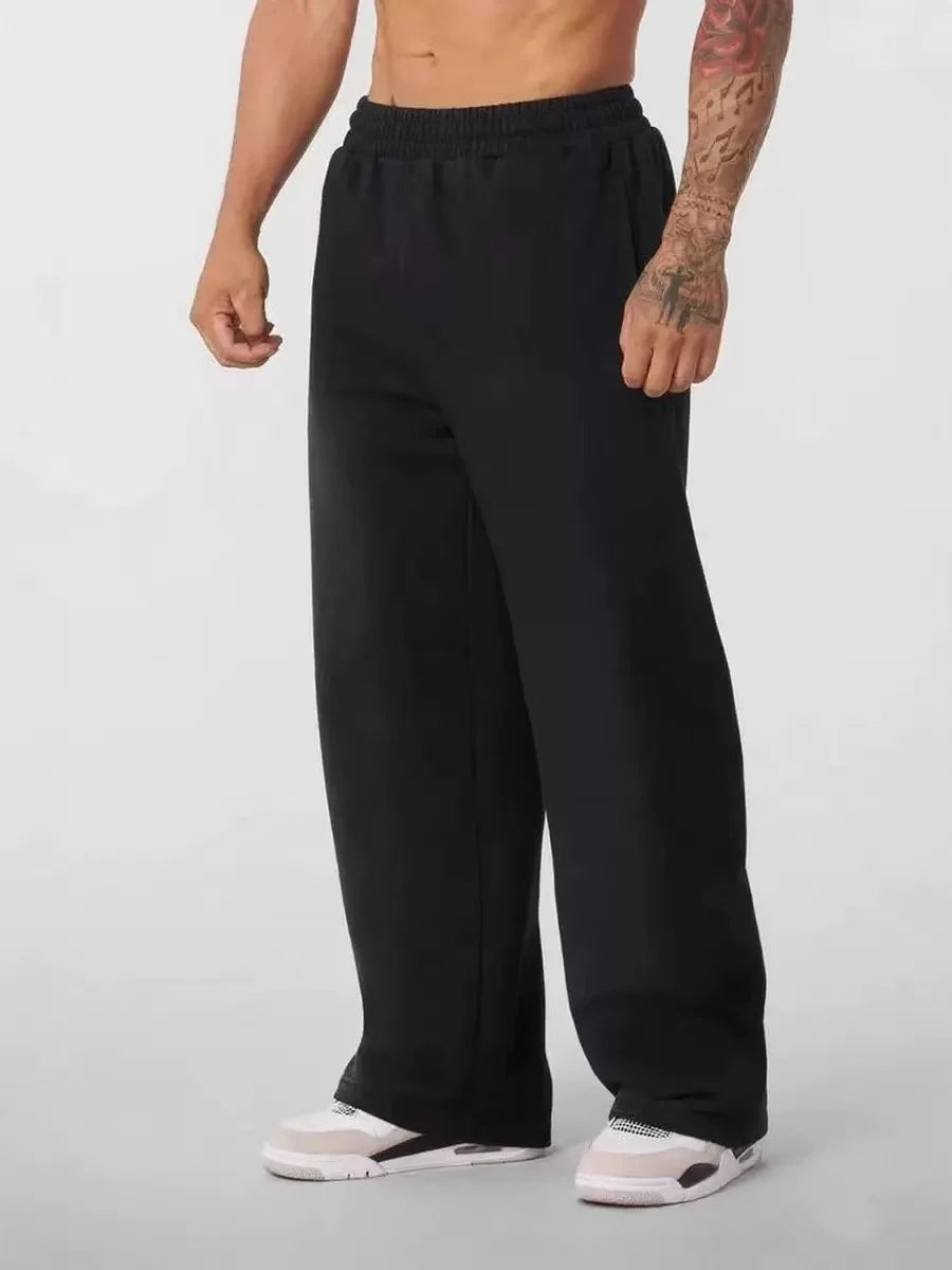 Men's plus Size Cotton Sweatpants Spring Autumn Solid Color Baggy Loose Elastic Waist Casual Trousers for Daily Wear Running
