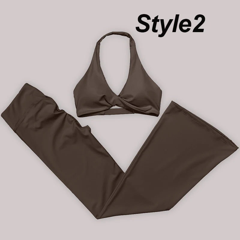 Gym Leggings Women High Waist Flared Pants Cross Waist Sport Tights Ladies Push Up Fitness Leggin Workout Clothes ATFH
