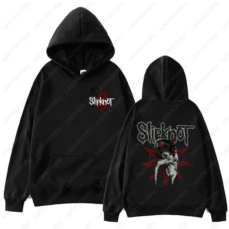 New style Arrival Men's Black Slipknot Graphic Hoodie – Nu Metal Band Print Oversized Fit Streetwear Pullover loose fit