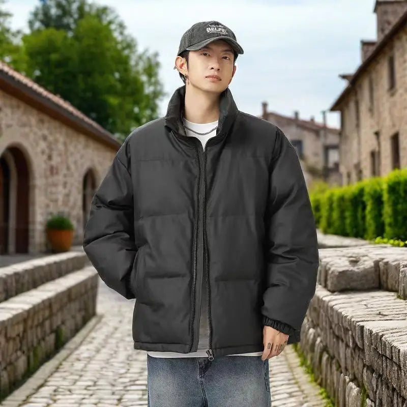 Men's Parkas New Korean Thicken Cotton Padded Coats Male Winter Warm Overcoats Men Solid Color Zipper Casual Jackets F253