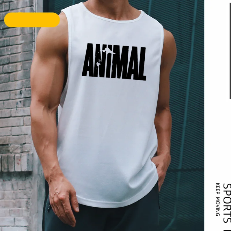 Men's Quick Drying Sleeveless shirt animal Bodybuilding Workout Tank Tops Muscle Fitness Shirts Male Gym Stringer Vest