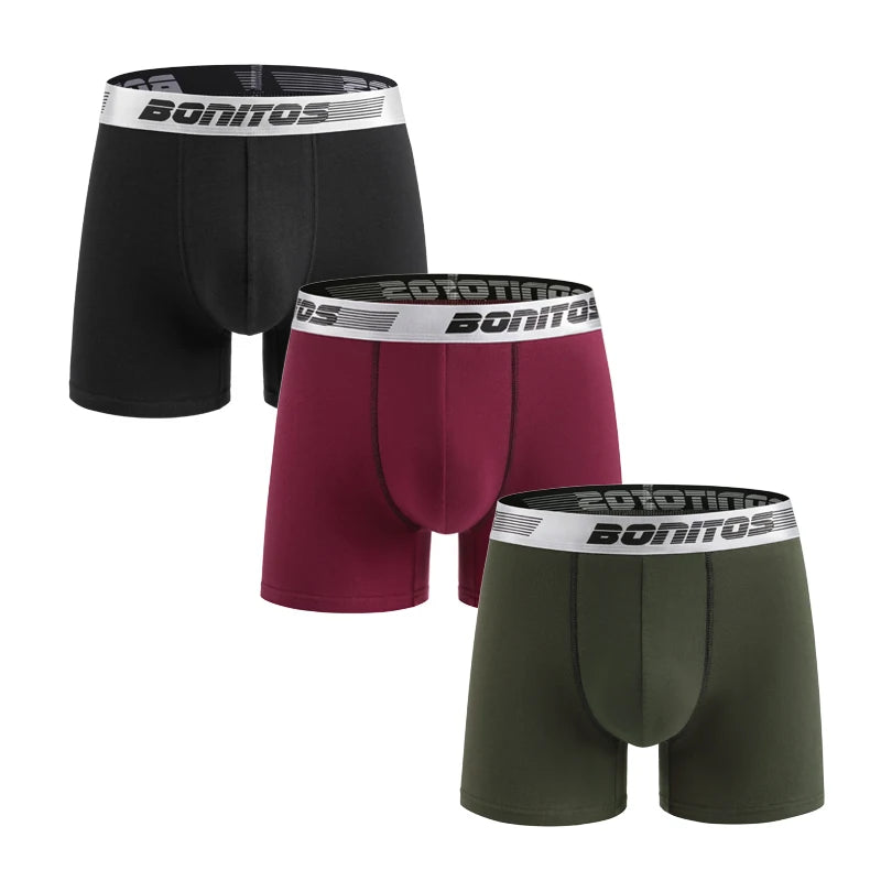 3 Pieces Cotton Men's Panties BONITOS Letter Waistband Boxer Briefs Solid Color Boxers Underwear For Man Classic Men Underpants