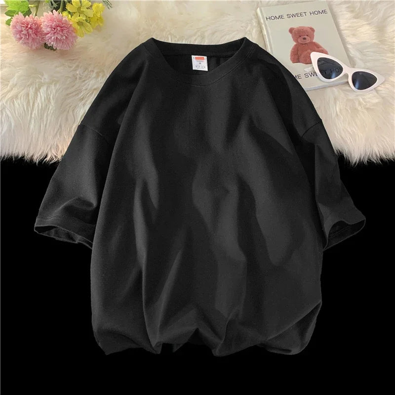 LEGIBLE Summer short sleeve T-Shirt Women Cotton Tee Shirt Loose Solid Basic Oversized T Shirt Women O-neck Tshirt Women - ATFH