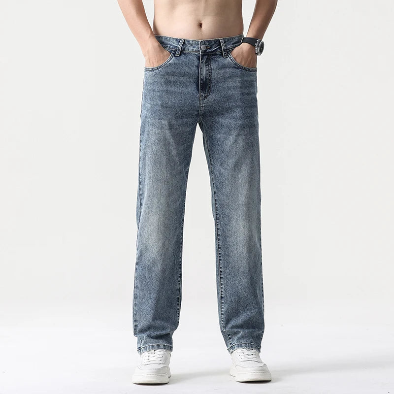 2025 new summer thin men's straight leg pants denim pants light business comfortable breathable light luxury All-match jeans ATFH