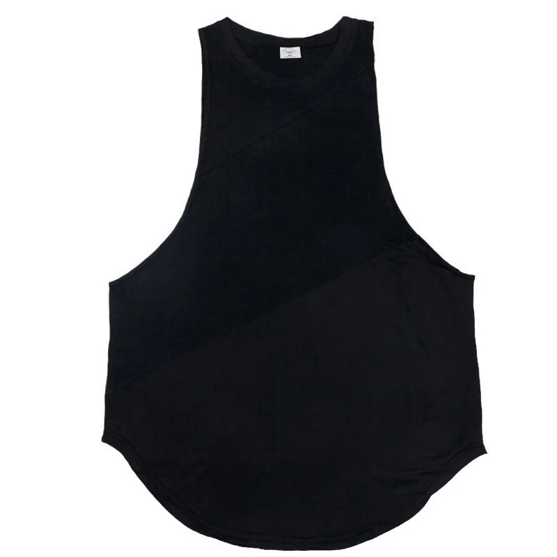 White Sporty Tank Tops Men Gym Fitness Workout Sleeveless Male Stringer Singlets Summer Casual Solid Color Loose Undershirt