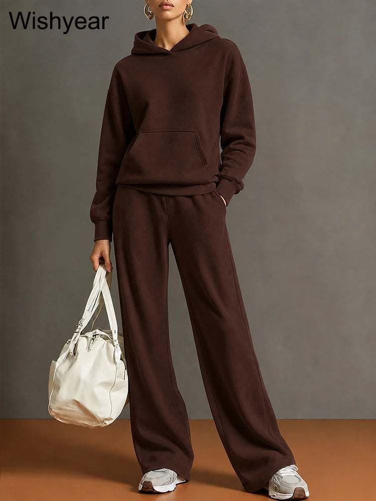Gray Women’s Cozy Hoodie Set Long Sleeve Hooded Top Wide Leg Pants Casual Sporty Street Travel Fall Winter Two Piece Outfit
