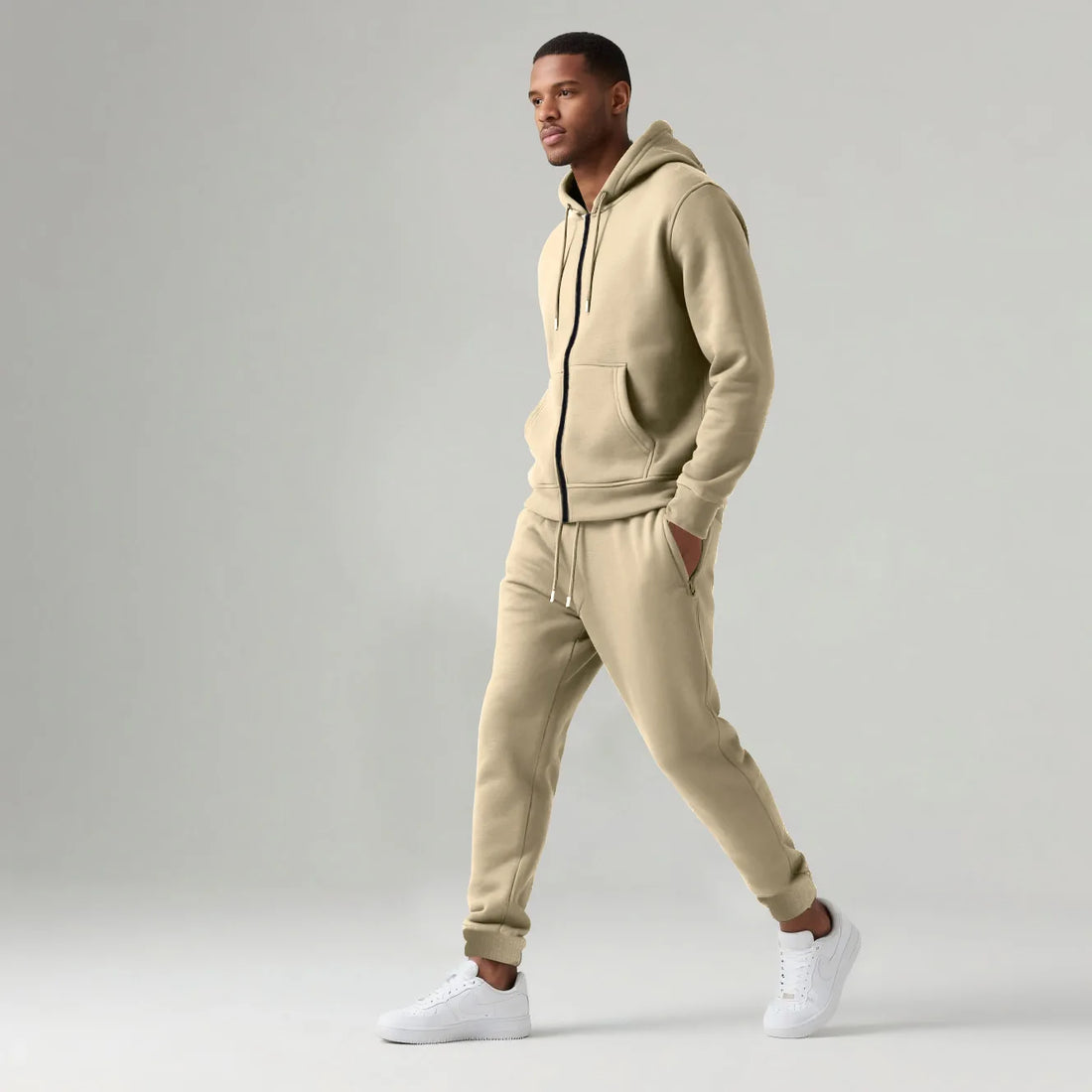 Custom LOGO autumn and winter men's long-sleeved trousers hooded sports and leisure fleece warm and comfortable two-piece set - ATFH