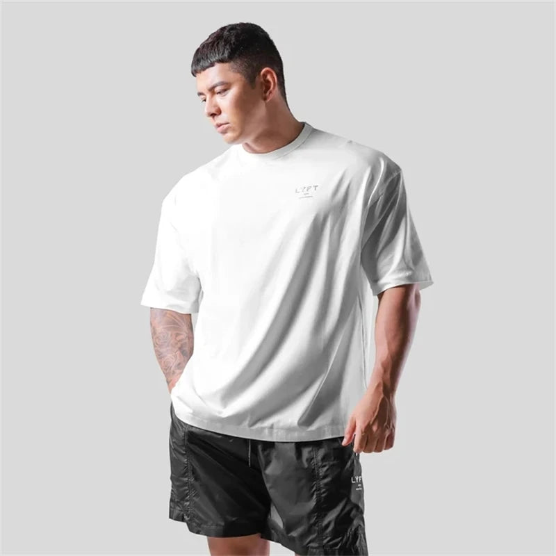 LYFT JP&UK Brand Men T-shirt Casual Gym Short Sleeve 100% Cotton Fitness T Shirt Bodybuilding Workout Print Tees Tops Clothing ATFH