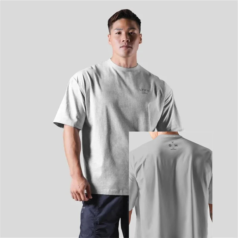 LYFT JP&UK Brand Men T-shirt Casual Gym Short Sleeve 100% Cotton Fitness T Shirt Bodybuilding Workout Print Tees Tops Clothing ATFH