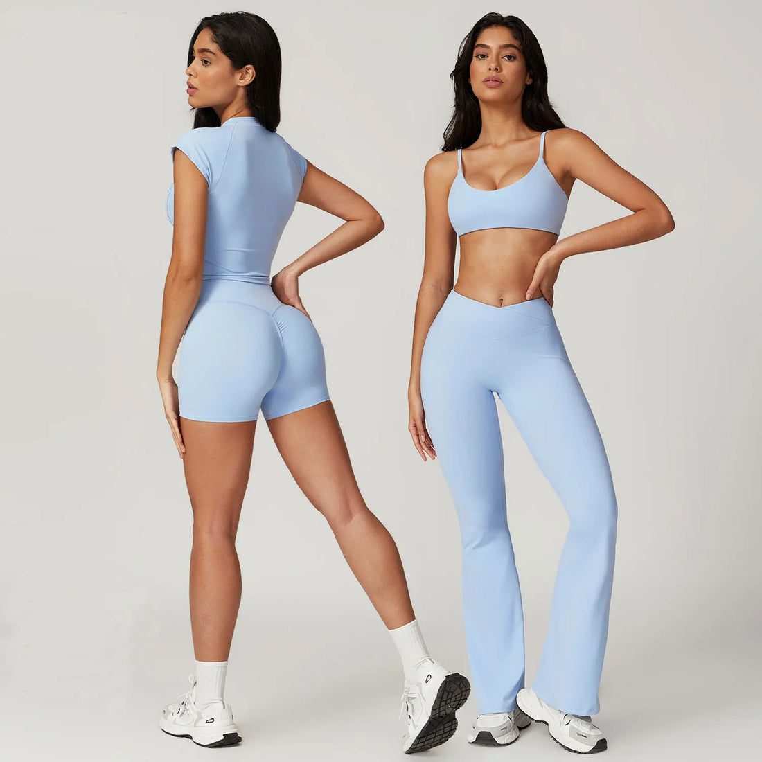 Women Sportswear Yoga Set 2PCS Sport Suit Gym Workout Clothes Short Sleeve Gym Crop Top High Waist Leggings Fitness Sports Wear - ATFH