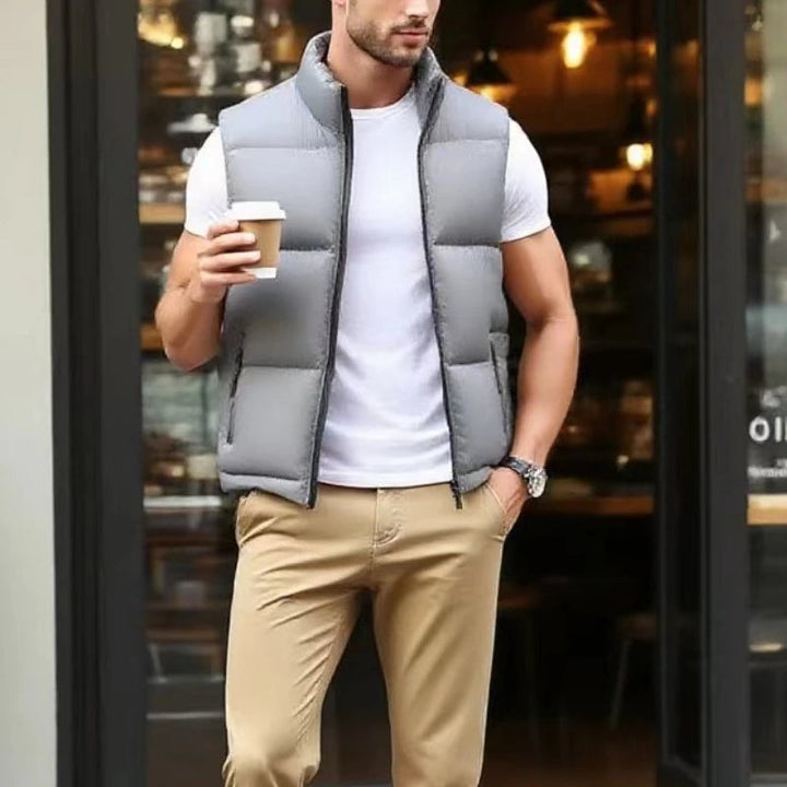 New Men's Gray Vest Warm Sleeveless Jackets Winter Windproof Zipper Coat Autumn Stand-up Collar Casual Waistcoat Brand Clothing ATFH