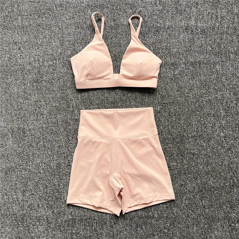 1/2PCS Contour Crop Sport Bra Women Yoga Sets Workout Gym Scrunch High Waist Fitness Push Up Shorts Running Avtive Suits XP187 - ATFH